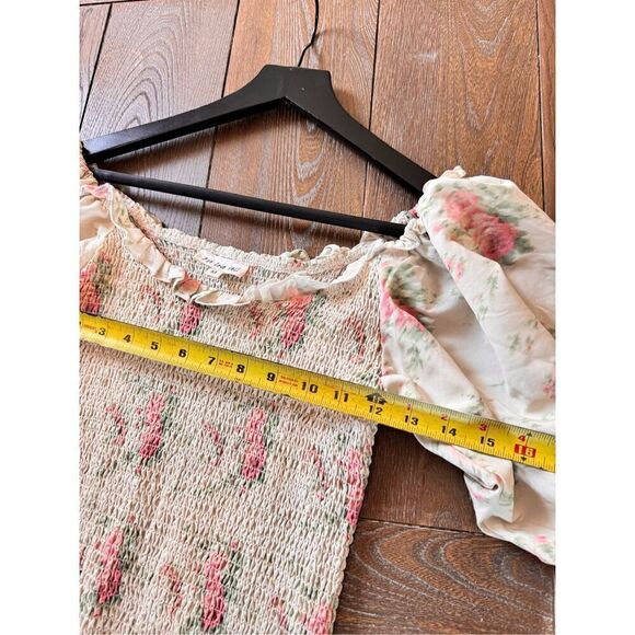 For Love Bell Puff Sleeve Smocked Floral Mini Dress Ruffles Size Medium - Picture 10 of 12